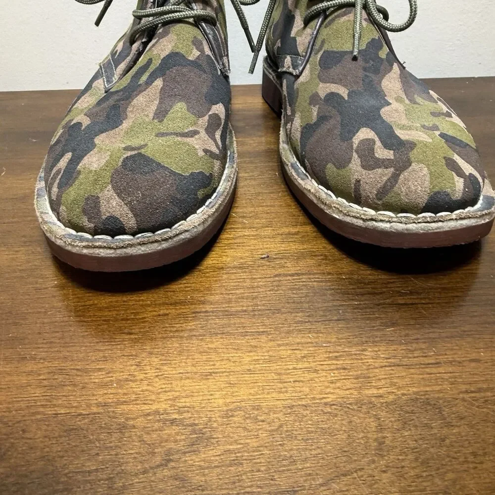 Men's GRAY Saks Fifth Avenue Suede Lace Up Camo Dress Boots Size 8M